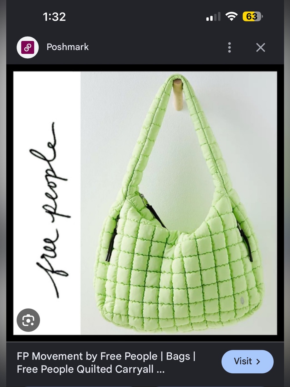 FP quilted carryall bag in lime